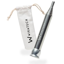 WIKA Telescopic blow tube made of stainless steel with mouthpiece, exclusive version, fire blow tube, outdoor, survival, gadget, camping, grilling, fire start made easy. No plastics, incl. Cotton pouch.