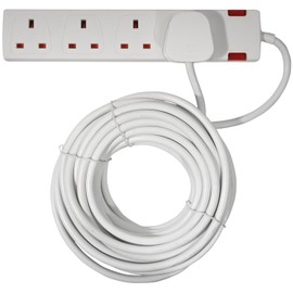 Netagon 4 Gang Way 13A UK Plug Extension Lead with Neon Indicator Fitted (5m, White)