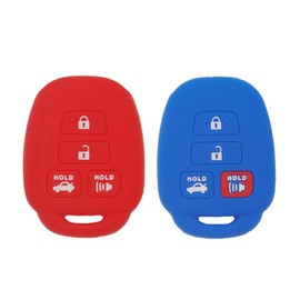 LemSa 2Pcs Rubber Silicone Key Fob Case Cover Protector Holder for Toyota Camry Avalon Corolla RAV4 Highlander Venza HYQ12BDM, Blue Red