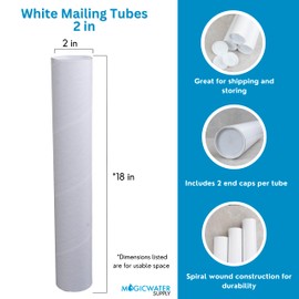 MagicWater Supply Mailing Tube 2 in x 18 in White - 2 Pack - for Shipping and Storage of Posters, Arts, Crafts, and Documents