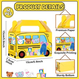 MinFyberd School Bus Party Favors Gift Boxes Cartoon Teacher Paper Treat Boxes English Teacher Birthday Goodie Candy Box for Kids Classroom Decor Welcome Back to School Baby Shower Supplies（12 Pcs ）