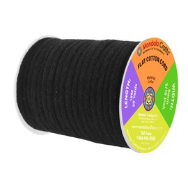 Mandala Crafts - Cordón plano negro con cordón de repuesto, 3/16 pulgadas, 20 yardas, color negro, suave, cordón de algodón, cordón de ajuste con capucha, pantalones deportivos de repuesto con cordón