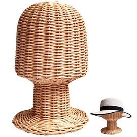 EXCEART Rattan Mannequin Head Stand Hat Display Holder Cap Hair Wig Stand Wicker Hairdresser Hair Stylist Demo Cap Rack
