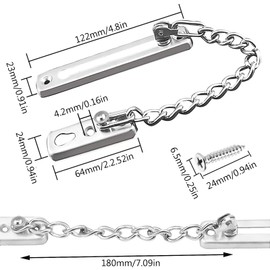 Door Chain Made of Stainless Steel Door Security Chain, Stainless Steel Door Chain Lock, Door Safety Chain Lock with Screws, for Hotel Family Interior Doors, Doors, Windows (Silver)