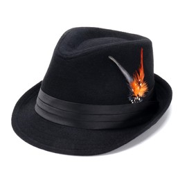 Geebuzz Fedora Hats for Men Women Classic Short Brim Felt Manhatta Fedora Hat with Feathers Band (UK, Alpha, One Size, Orange Feather-Black)