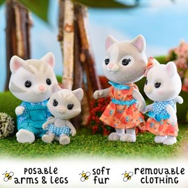 Sunny Days Entertainment Honey Bee Acres Purringtons - Familia de Gatos - 4 muñecas flocadas en Miniatura | Cifras pequeñas de Gatito coleccionables |