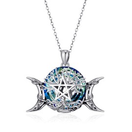 TALYKONG Triple Moon Goddess Necklace for Women Tree of Life Pendant Pagan Witch Necklace Wiccan Jewelry Gifts for Women Men Birthday