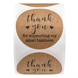 Eco Kraft Thank You Stickers – 1” Round, 500 Labels with Rustic Eco-Friendly Design for Small Business Packaging