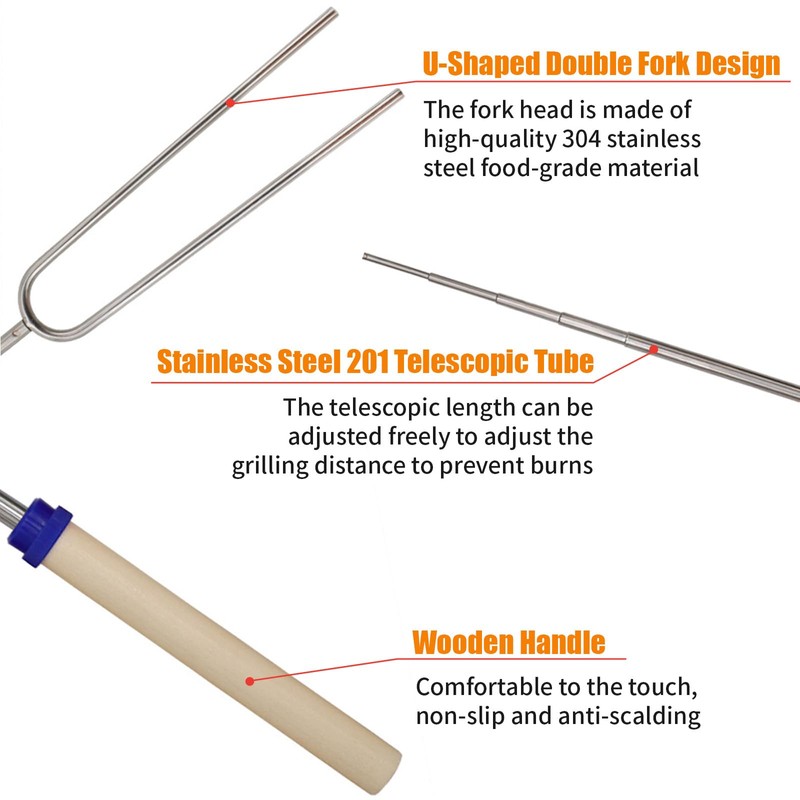 12 Pack U-Shape Marshmallow Toasting Kit, Extendable Stainless Steel Roasting