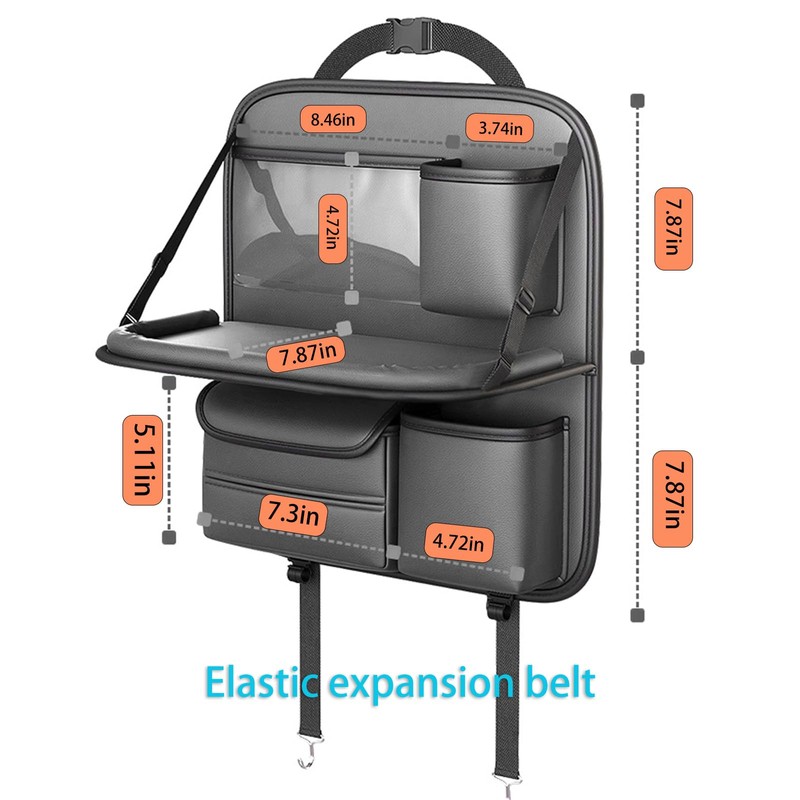 Ycpasta Foldable Car Table for Backseat Headrest with Big Pockets