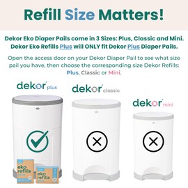 Diaper Dekor PLUS Diaper Pail Refills | 2 Count Unscented | Exclusive End-of-Liner Marking | Thick, Quick & Easy to Replace | Most Economical Refill System | for Original and Eko Style Pails
