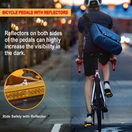 Bike Pedals 9/16 Inch - Bicycle Pedals with Reflectors - 3 Sealed Bearings MTB Pedals Wide Platform Pedals for Mountain Bike, BMX, Road Bike Pedals (Gold)