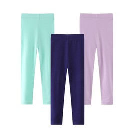 HSTiSan Toddler Girls Cotton Leggings 3-Pack Little Girl Stretchy Leggings Trousers for Kids Spring and Autumn, Sky Blue/Purple/Navy/5T