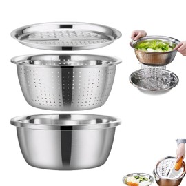 Multifunctional Stainless Steel Basin 3-in-1 Stainless Steel Shredding & Drainage Chopping Basin, Suitable for Julienne, Mincing, Slicing, Chopping and Julienne 11.1in