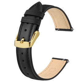 BISONSTRAP Elegant Leather Watch Straps, Quick Release, Watch Bands for Women and Men, 18mm, Black (Gold Buckle)
