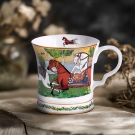 STP GOODS Porcelain Tea/Coffee Cup in Gift Box Fine Porcelain Coffee Cup with Saucer Tea Cup Set of One,Porcelain Cup (Running Horse)