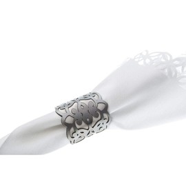 BLASANI Mijal Gleiser Laser Cut Napkin Rings Covered in Synthetic Silk Design Set of 6 (Lace Collection Silver-Gray)