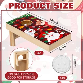 Sosation Christmas Mini Tabletop Cornhole Game Set 2 Pcs Mini Tabletop Cornhole Boards with Xmas Gift Box and 12 Coins Portable Wooden Desktop Toss Game Set for Christmas Travel Home
