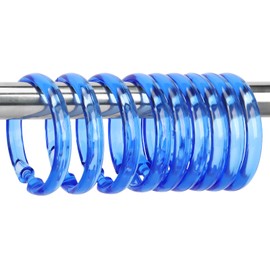 Qulable Blue Shower Curtain Hooks - 12 Pcs Circular Plastic Shower Curtain Rings for Bathroom - O Shaped Transparent Blue Shower Hooks Rings for Shower Curtain Rod
