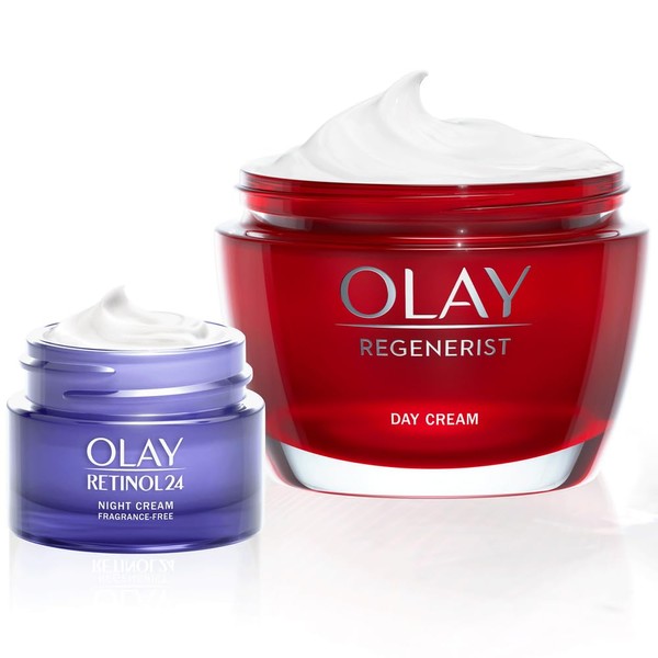 Olay Regenerist Moisturiser, Skin Care Sets & Kits, Day Face Cream with Niacinamide & Glycerin, 50ml, Includes Retinol Travel Size Night Moisturiser, 15ml, Gifts for Women