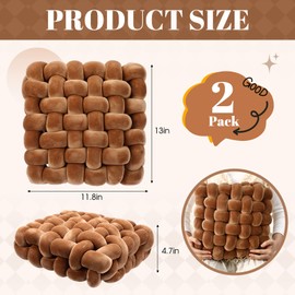 Wenqik 2 Pcs Knot Pillow Soft Throw Pillow Home Decoration Cushion Square Office Knotted Plush Throw Cushion for Living Room Bedroom Sofa Couch Living Room Decor, 12'' x 13''(Brown)