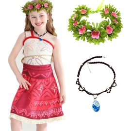 Disfraz de princesa Adventure Ocean para niñas, vestido de Halloween con collar y guirnaldas (2 a 3 años, rojo, sin advertencia)