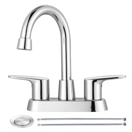 4 Inch Bathroom Faucet 3 Hole, 2 Handle Centerset Bathroom Vanity Sink Faucet, 360° Swivel Spout Lavatory Modern Bathroom Faucets with Pop-up Drain Assembly and 2 Hoses(Chrome)