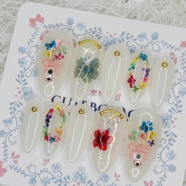 Fresh flower handmade nail tips - Oval XL / 생화꽃 수제네일팁 - 오벌XL