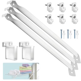 12 Inch Wire Shelf Brackets Set, 3 Wire Rack Support Brackets, 6 Wire Shelf Clips and 2 End Brackets Metal White Closet Support Bracket (3 Pack)