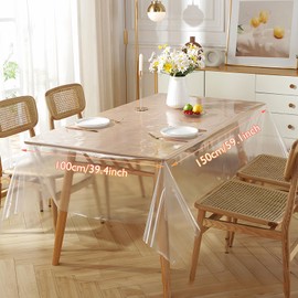YILANJIN Tablecloth, 150×100 cm Transparent Protective Cover, Waterproof Rectangle Table Protector Mat for Kitchen, Oil-Proof Plastic Table Pads Wipeable for Home, Picnic, Indoor and Outdoor