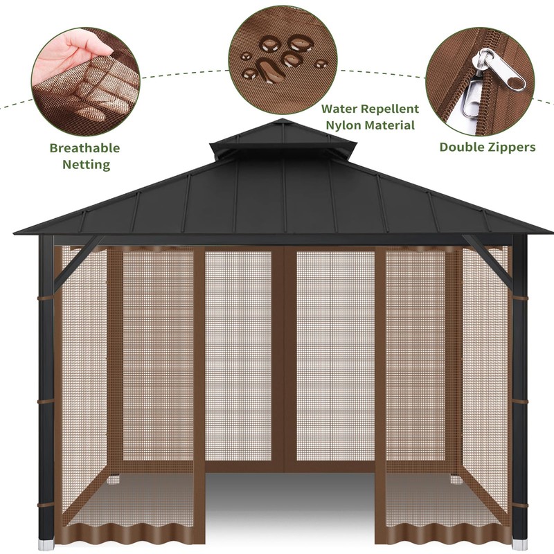Gazebo Universal Replacement Mosquito Netting, 10' x 10' Outdoor Canopy