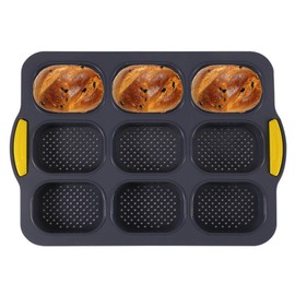 Greyoe Baguette Baking Tray, Bun Baking Mould, Baguette Baking Tray, Baguette Baking Tray, Baguette Baking Tray, Baguette Bun Mould, Short Nine Slot, with for Baking at Home, Grey