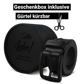 Cartvelli Men's Genuine Leather Belt, Black, 40 mm, Made in Germany, Gift Box, Men's Belt Buckle Matte Black, black