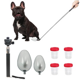 Dog Urine Sample Catcher，Telescopic Dog Pee Sample Collector，Pet Urine Stick for Small Large Female Dogs (Grayspoon&4bottles)