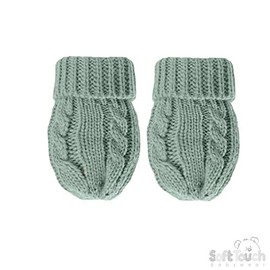 Baby Infant Knitted Cable Mitts Mittens Boy Girl Nb-12 Months, Green