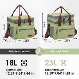 Maelstrom Lunch Bag Women,23L Insulated Lunch Box For Men Women,Expandable Double Deck Lunch Cooler Bag,Lightweight Leakproof Lunch Tote Bag With Side Tissue Pocket,Green