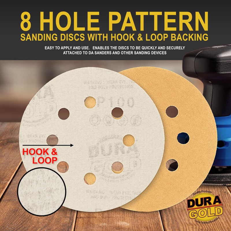 Dura-Gold Premium 100 Grit 5" Sandpaper Discs, 8 Hole Pattern