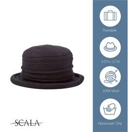 Scala Women's Packable Boiled Wool Cloche, Charcoal, One Size