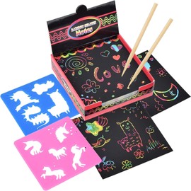 Scratch Art, Caja de Mini Notas con Bolígrafo y Plantilla de Dibujo, Libro Negro para Rascar y Pintar, Kit de Papel de Rascar Arcoíris para Arte Niños, Felicitación Festivas,notas,dibujos de Graffiti
