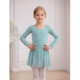 MdnMd Long Sleeve Dance Leotard Ballet Dress Gymnastics for Ballerina Girls (Age 6-8, Green)
