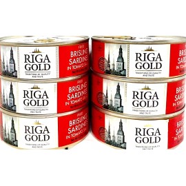 Riga Gold Fried Brisling Sardines In Tomato Sauce Chunk Style 8.47oz (Pack of 6)