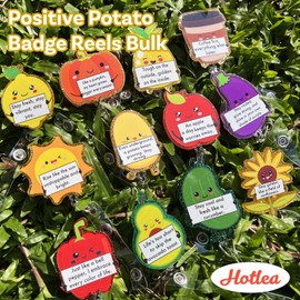 Hotlea 12 PCS Postive Potato Badge Reels Bulk Cute Quotes Nurse Badge Holders Retractable Id Clip Colorful Nursing Medical Asssitants RN LPN CNA Buddy Accessories for Work
