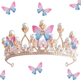 MEZHEN Crystal Crown Butterfly Tiara Children's Birthday Crown Party Gift Rhinestone Crown Girls Hair Accessories Butterfly Zircon Tiaras