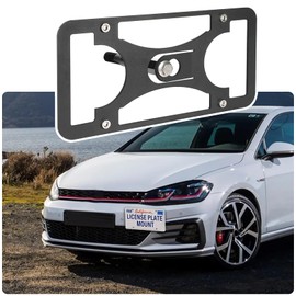 No Drill License Plate Holder Compatible with Volkswagen GTI/Golf R 2015-2017 Front Tow Hook License Plate Mount Bumper Bracket Holder Car Tag Frame Adapter Accessories