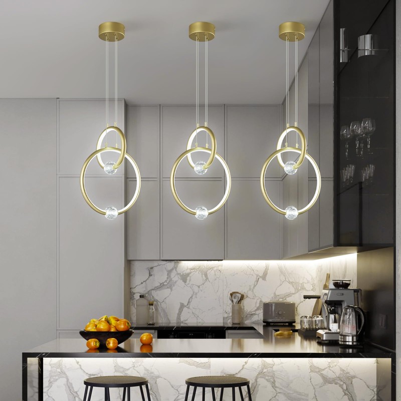 JXJYHL Modern Chandelier Light Fixture,2-Ring Dimmable LED Pendant Light 6000K,Adjustable