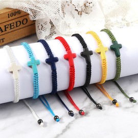 Pulsera de cuerda trenzada colorida hecha a mano con protección de la suerte, inspiradora, religiosa, cristiana, amistad, pareja, ajustable, para mujeres y hombres, Metal, Cuerda