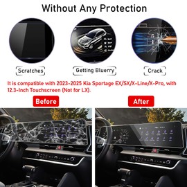 TTCR-II Compatible with 2023 2024 2025 Kia Sportage Screen Protector 12.3 Inch (EX/SX/X-Line/X-Pro), for 2023-2025 Sportage Hybrid Screen Protector, 1 PC Tempered Glass for Curve Display (Not fit LX)