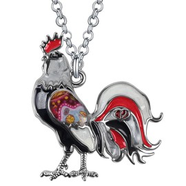DOWAY Chicken Necklace Alloy Enamel Farm Animals Pendant Chain Jewelry Gift for Women (Ebony)