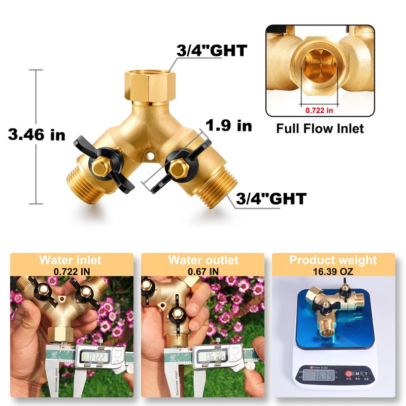 YELUN Garden Hose Splitter Full Flow Splitter No Restricted-Flow Connector