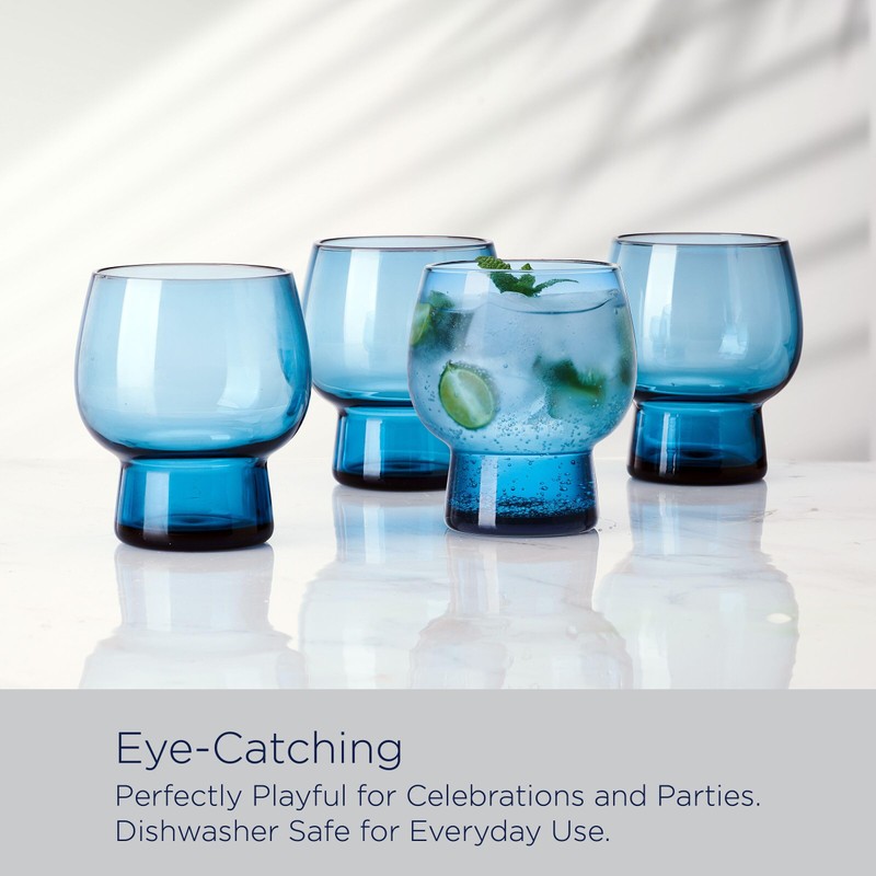 Mikasa Phoebe Double Old Fashioned Beverage, Set of 4, Blue